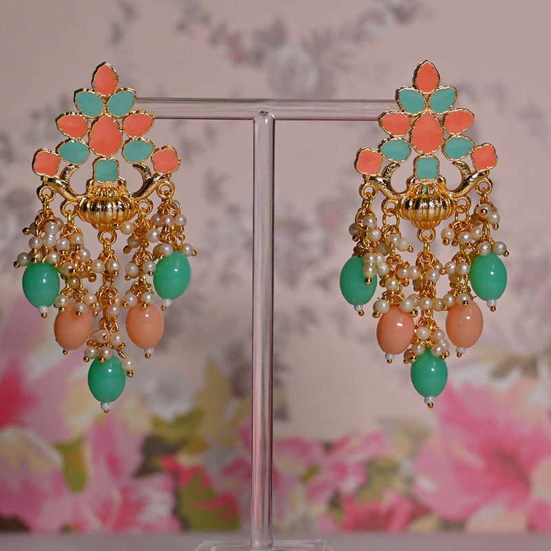 Shagna Gold Plated Meenakari And Pearls Dangler Earrings