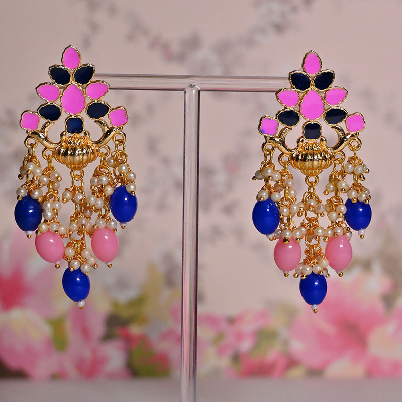 Shagna Gold Plated Meenakari And Pearls Dangler Earrings