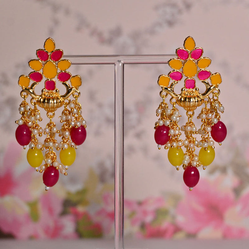 Shagna Gold Plated Meenakari And Pearls Dangler Earrings