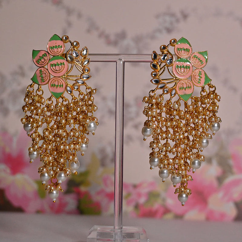 Shagna Gold Plated Kundan Stone And Meenakari Pearls Dangler Earrings