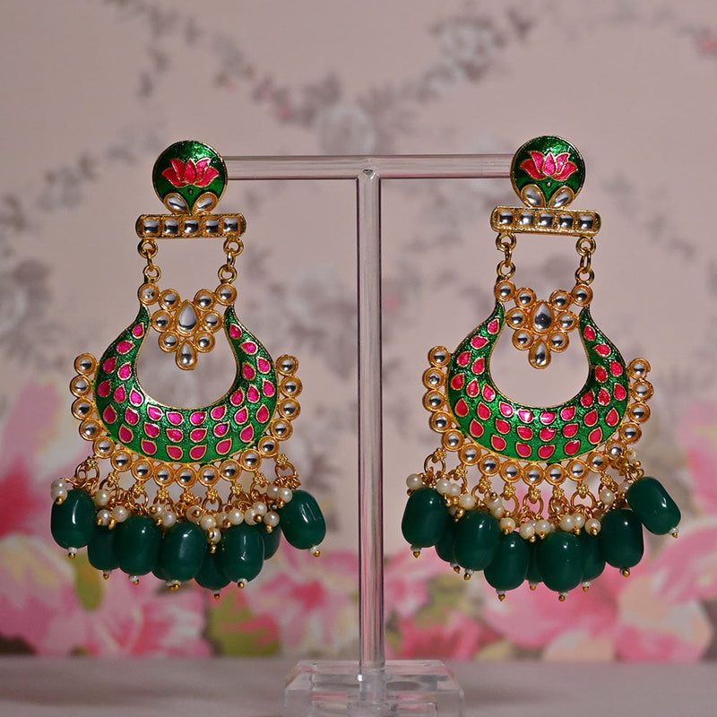 Shagna Gold Plated Kundan Stone And Meenakari Pearls Dangler Earrings