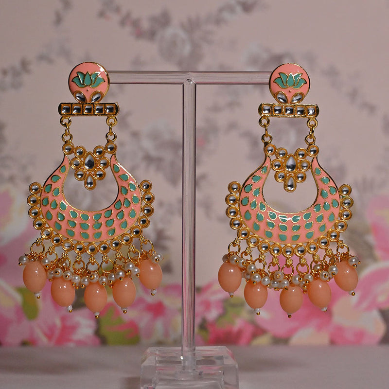 Shagna Gold Plated Kundan Stone And Meenakari Pearls Dangler Earrings