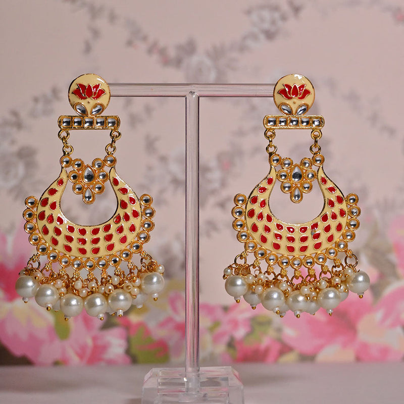 Shagna Gold Plated Kundan Stone And Meenakari Pearls Dangler Earrings