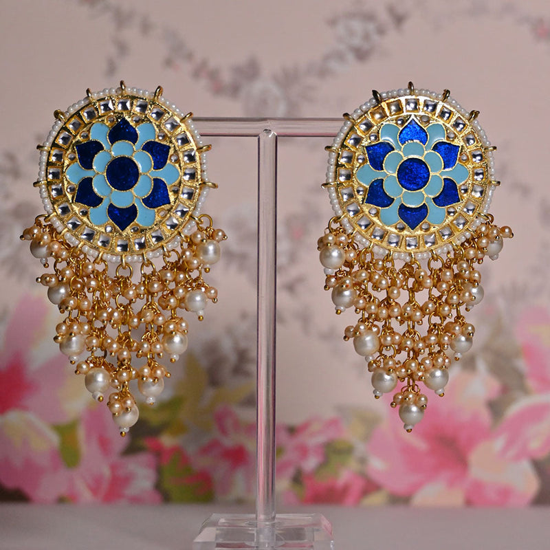 Shagna Gold Plated Kundan Stone And Meenakari Pearls Dangler Earrings