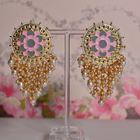 Shagna Gold Plated Kundan Stone And Meenakari Pearls Dangler Earrings