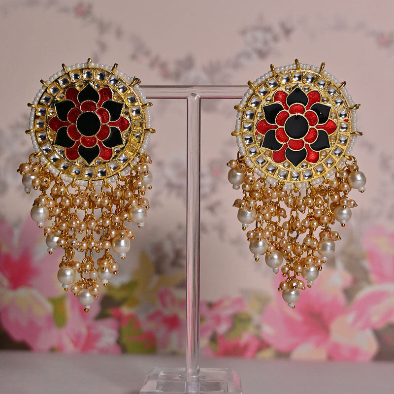 Shagna Gold Plated Kundan Stone And Meenakari Pearls Dangler Earrings