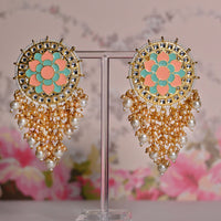 Shagna Gold Plated Kundan Stone And Meenakari Pearls Dangler Earrings