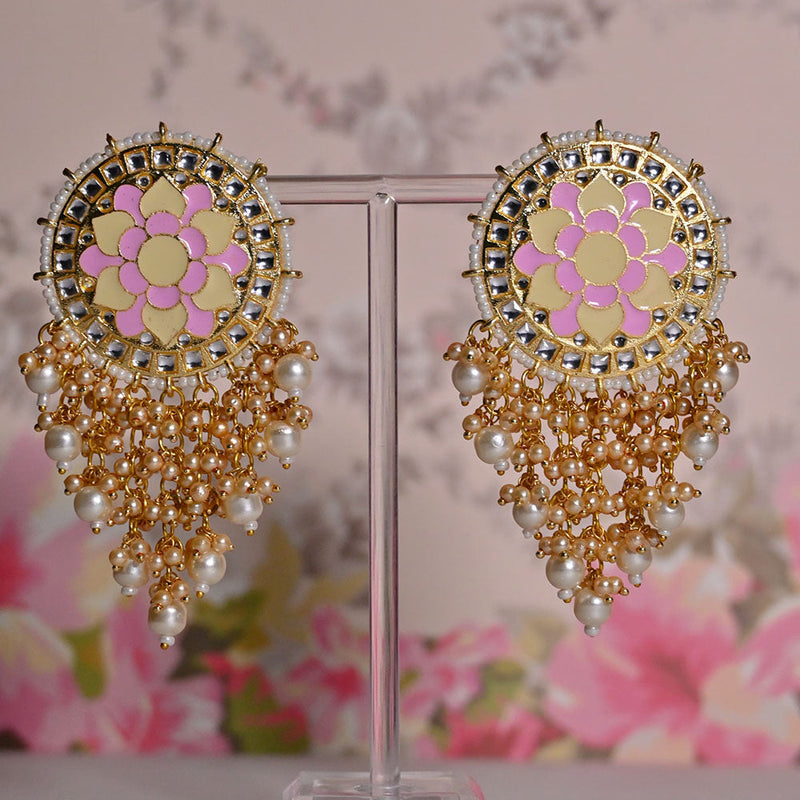 Shagna Gold Plated Kundan Stone And Meenakari Pearls Dangler Earrings