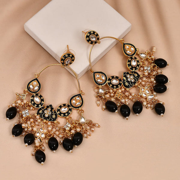 Shagna Gold Plated Kundan Stone And Meenakari Pearls Dangler Earrings