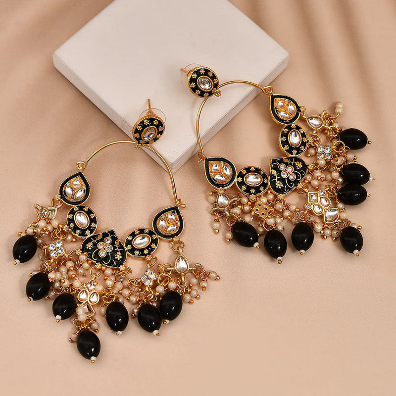 Shagna Gold Plated Kundan Stone And Meenakari Pearls Dangler Earrings