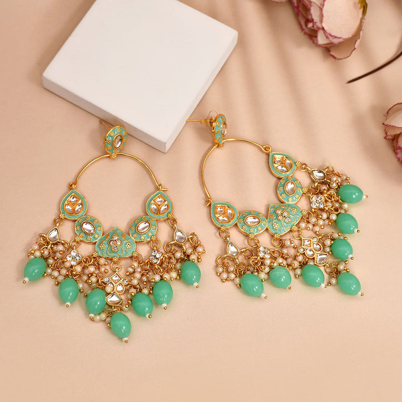 Shagna Gold Plated Kundan Stone And Meenakari Pearls Dangler Earrings