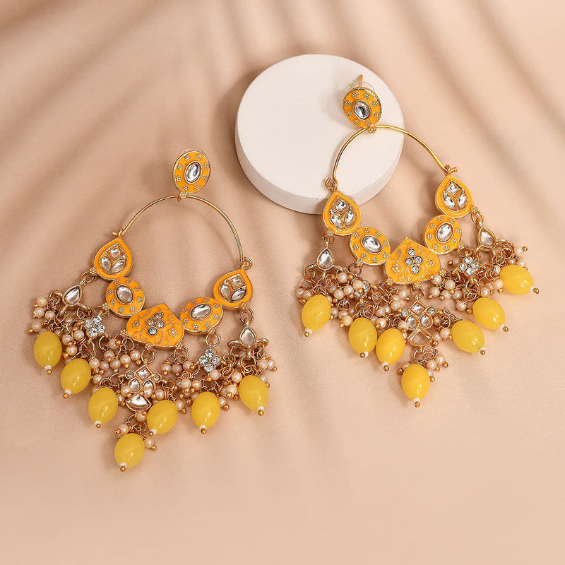 Shagna Gold Plated Kundan Stone And Meenakari Pearls Dangler Earrings