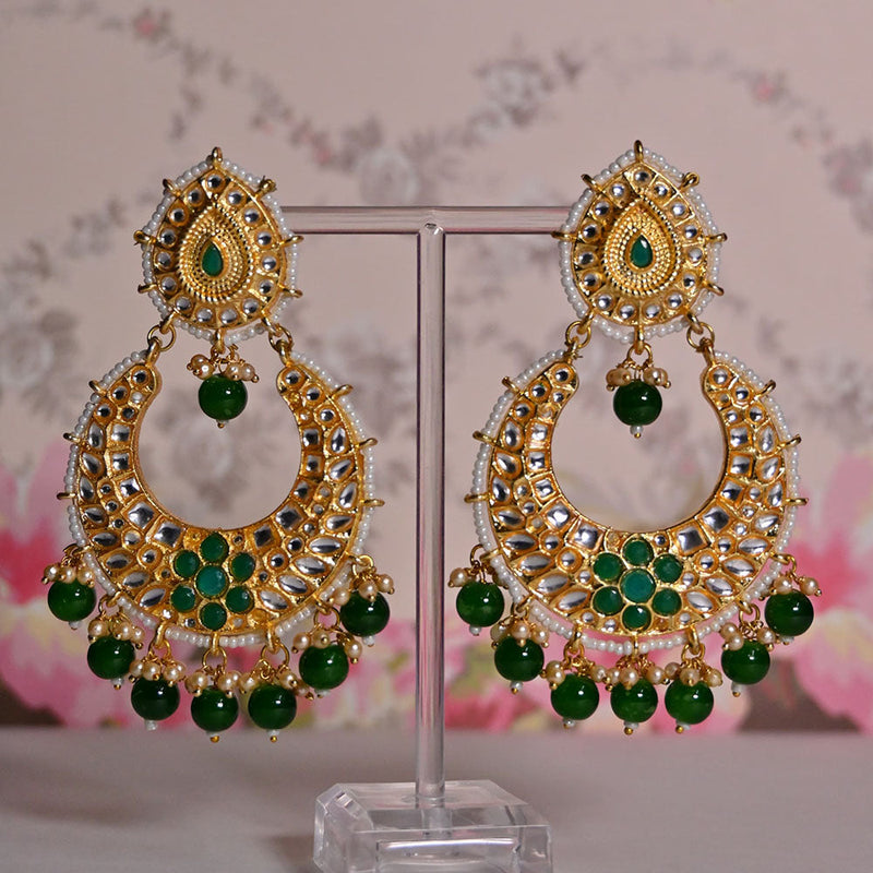 Shagna Gold Plated Kundan Stone And Pearls Dangler Earrings