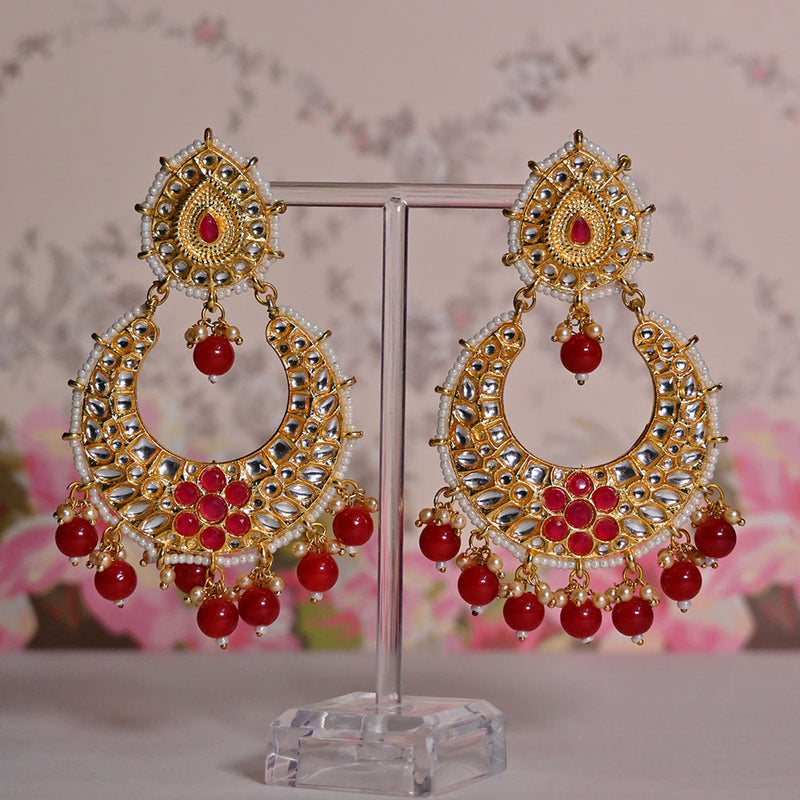 Shagna Gold Plated Kundan Stone And Pearls Dangler Earrings