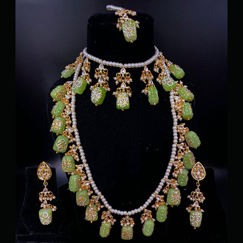 Shagna Gold Plated Kundan Stone And Pearls Long Necklace Set