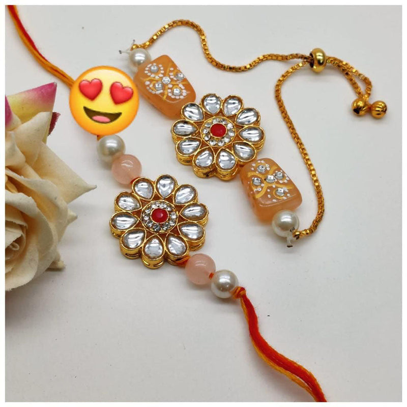 Shagna Gold Plated Kundan Stone Rakhi Combo