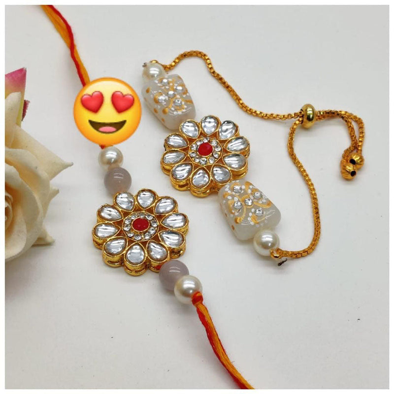 Shagna Gold Plated Kundan Stone Rakhi Combo