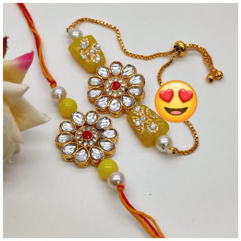 Shagna Gold Plated Kundan Stone Rakhi Combo