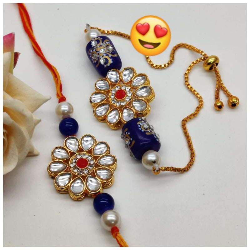 Shagna Gold Plated Kundan Stone Rakhi Combo