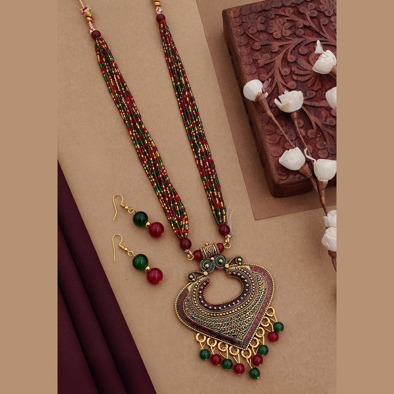 Shagna Gold Plated Pearl Meenakari Long Necklace Set