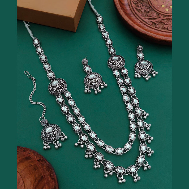 Shagna Oxidised Plated Crystal Stone And Ghungroo Double Layer Necklace Set