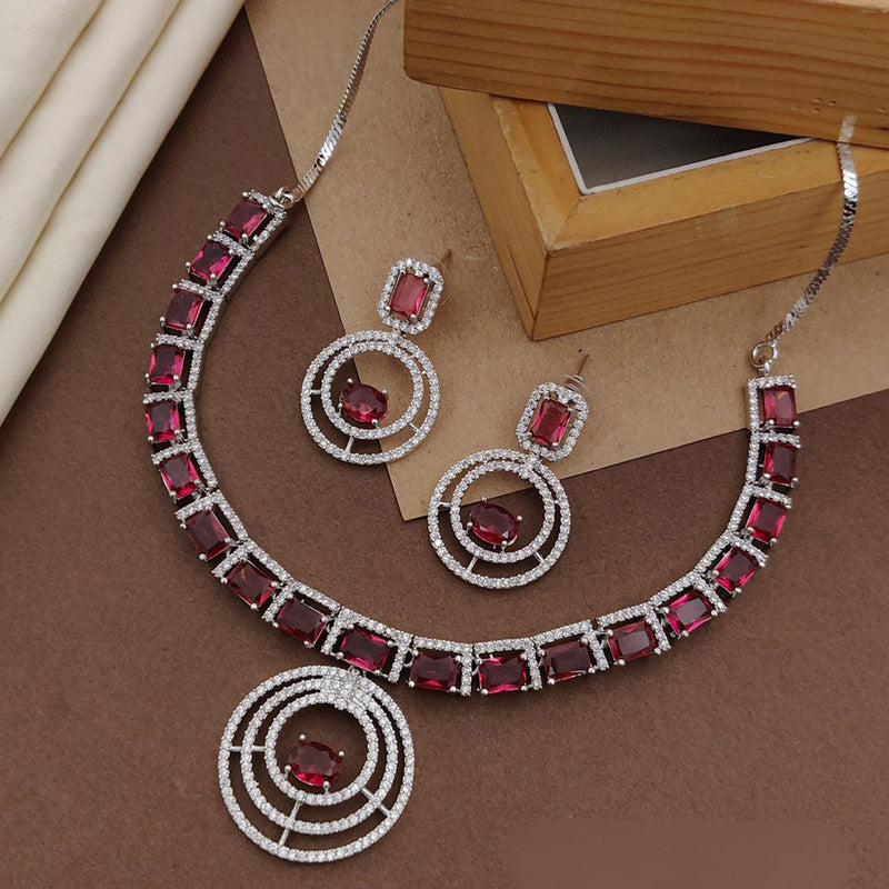 Shagna Silver Plated AD Necklace Set