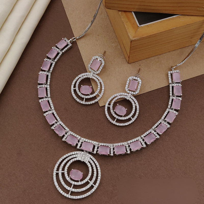 Shagna Silver Plated AD Necklace Set