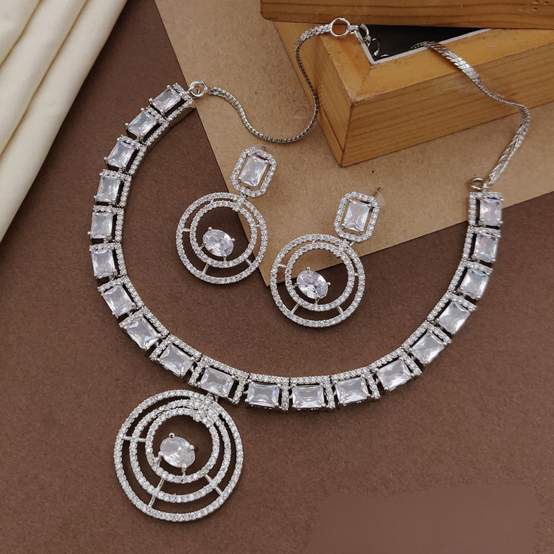 Shagna Silver Plated AD Necklace Set