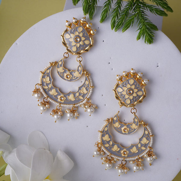 Shagna Gold Plated Meenakari And Pearls Dangler Earrings