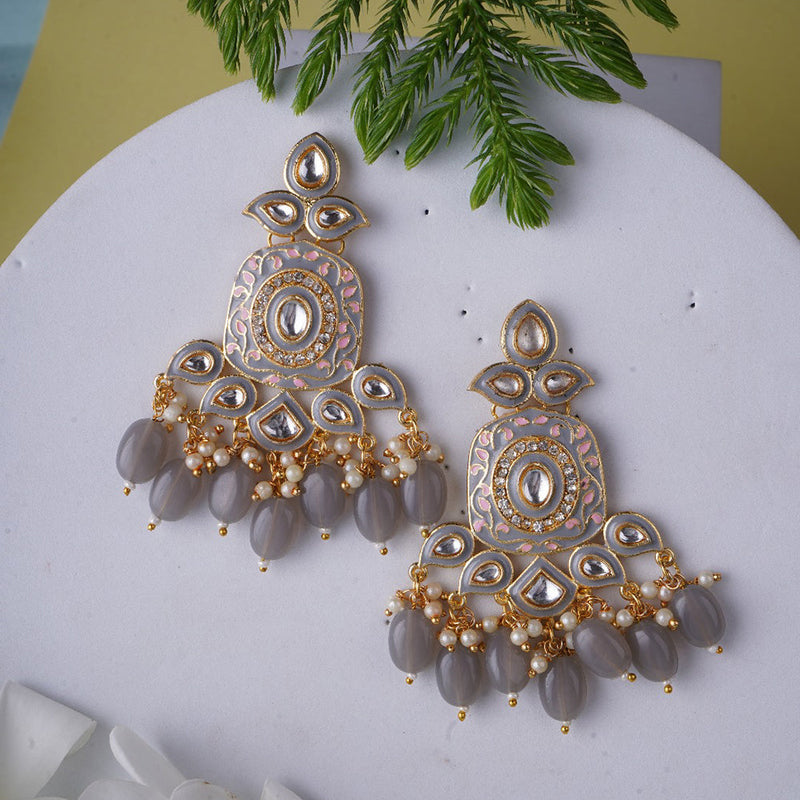 Shagna Gold Plated Meenakari And Pearls Dangler Earrings