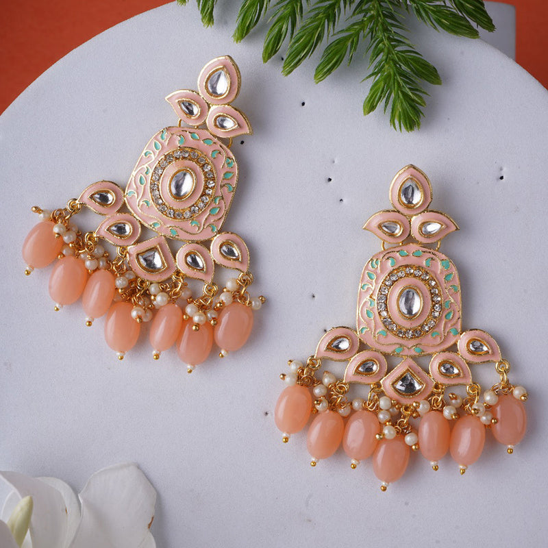 Shagna Gold Plated Meenakari And Pearls Dangler Earrings