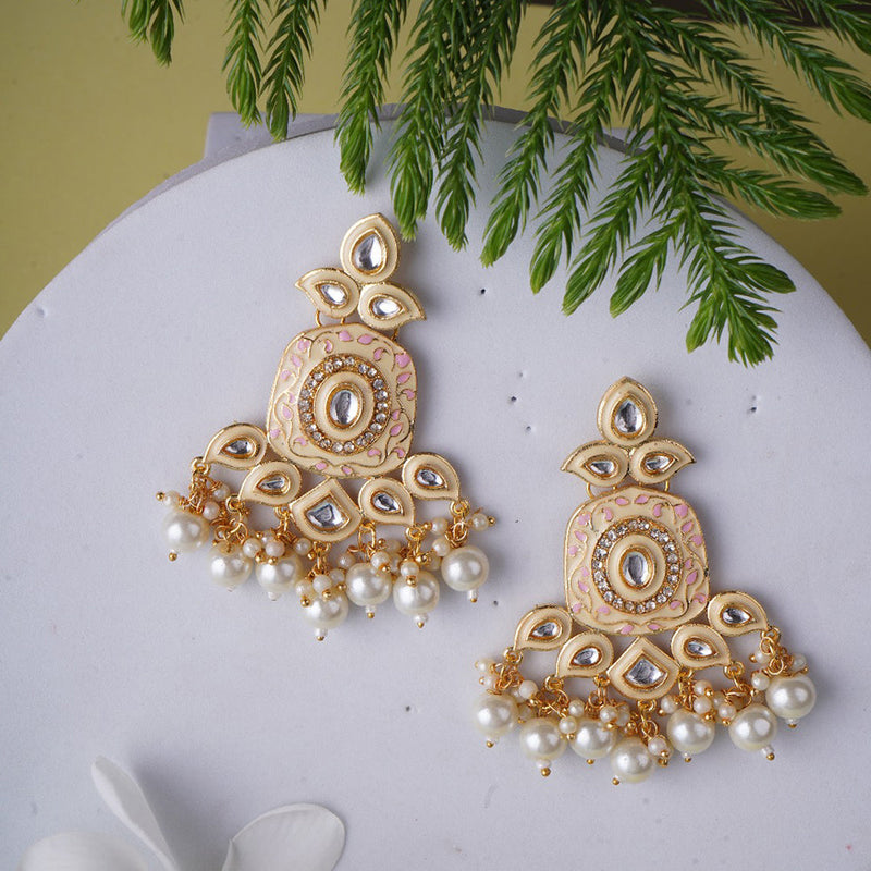 Shagna Gold Plated Meenakari And Pearls Dangler Earrings