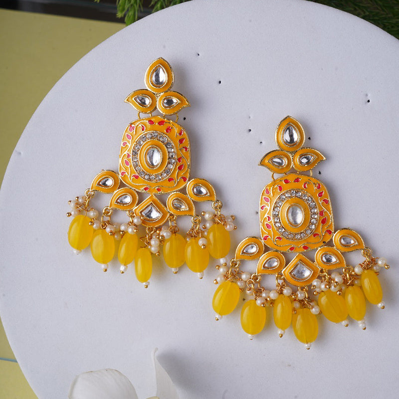 Shagna Gold Plated Meenakari And Pearls Dangler Earrings