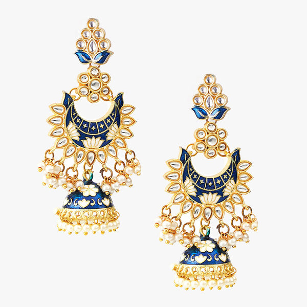 Shagna Gold Plated Meenakari And Pearls Jhumki Earrings