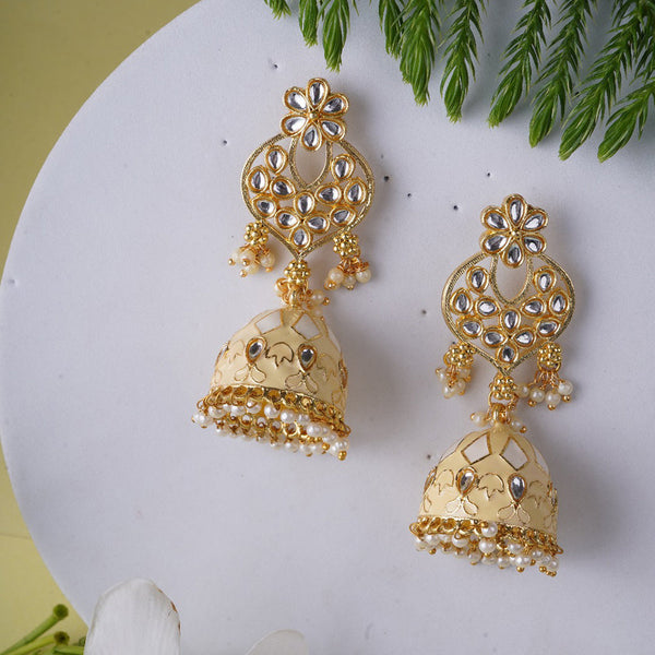 Shagna Gold Plated Meenakari And Pearls Jhumki Earrings