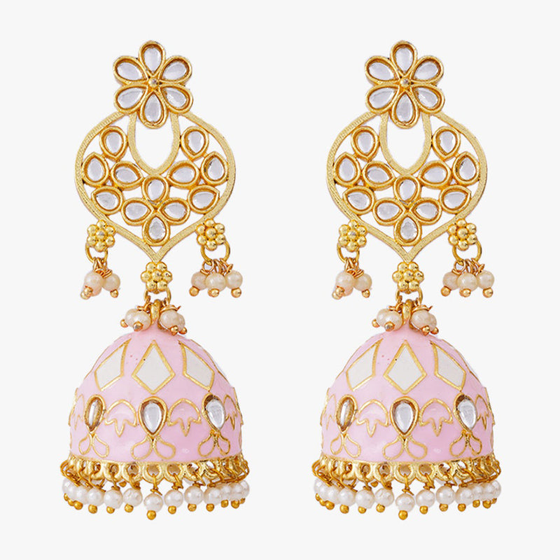 Shagna Gold Plated Meenakari And Pearls Jhumki Earrings