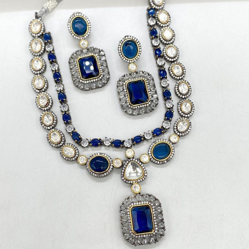 Shagna 2 Tone Plated Crystal Stone Necklace Set