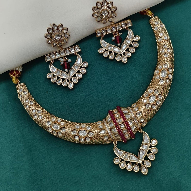 Shagna Gold Plated Polki Kundan Stone Necklace Set