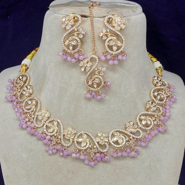 Shagna Gold Plated Polki Kundan Stone And Pearls Necklace Set