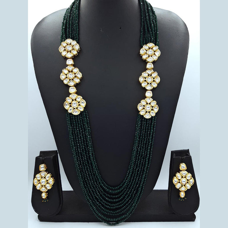 Shagna Gold Plated Kundan Stone And Pearls Multi Layer Long Necklace Set