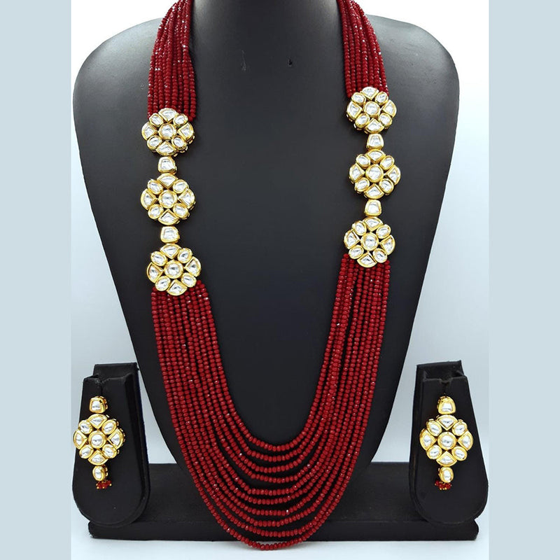 Shagna Gold Plated Kundan Stone And Pearls Multi Layer Long Necklace Set