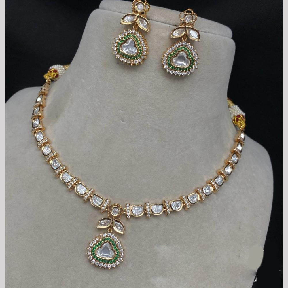 Shagna Gold Plated Polki Kundan Stone And Pearls Necklace Set