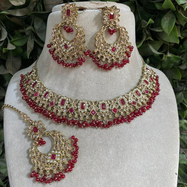 Shagna Gold Plated Crystal Stone And Beads Necklace Set