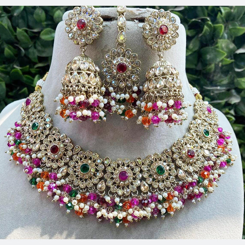 Shagna Gold Plated Crystal Stone And Beads Necklace Set