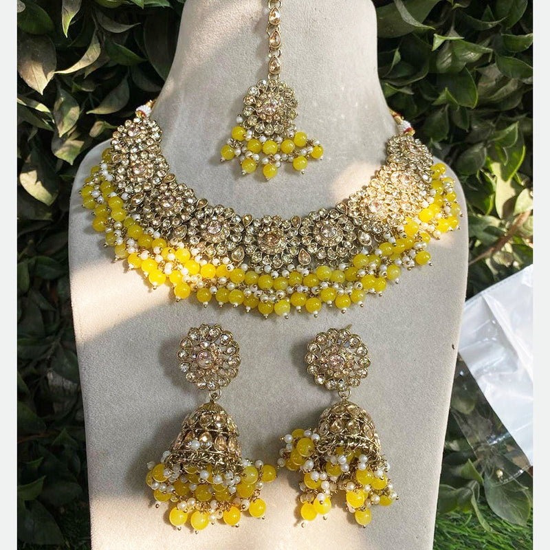 Shagna Gold Plated Crystal Stone And Beads Necklace Set