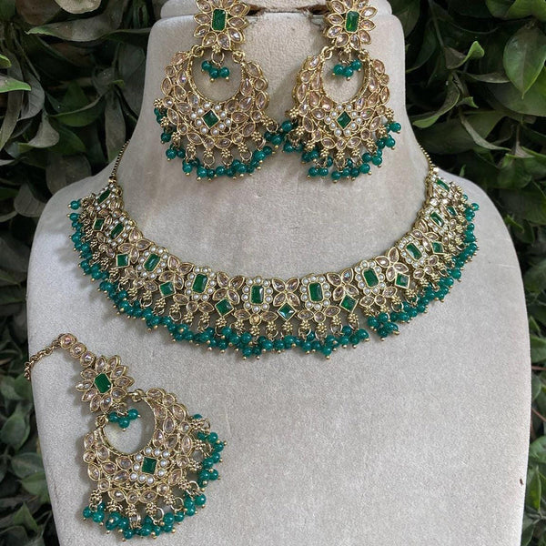 Shagna Gold Plated Crystal Stone And Beads Necklace Set