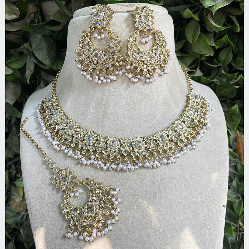 Shagna Gold Plated Crystal Stone And Beads Necklace Set