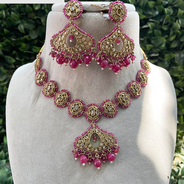 Shagna Gold Plated Crystal Stone And Beads Necklace Set