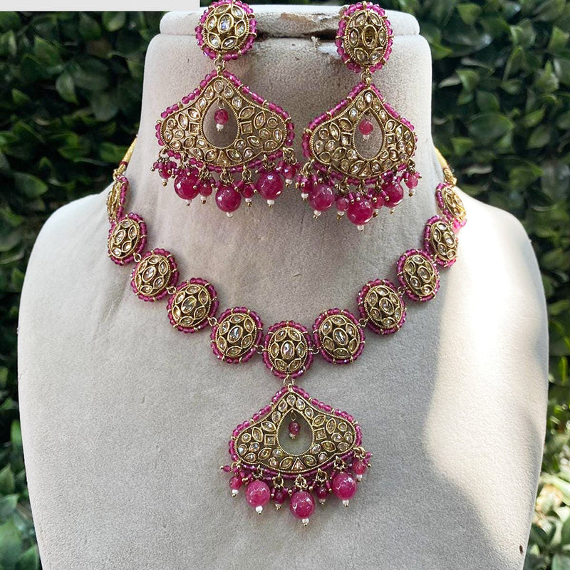 Shagna Gold Plated Crystal Stone And Beads Necklace Set