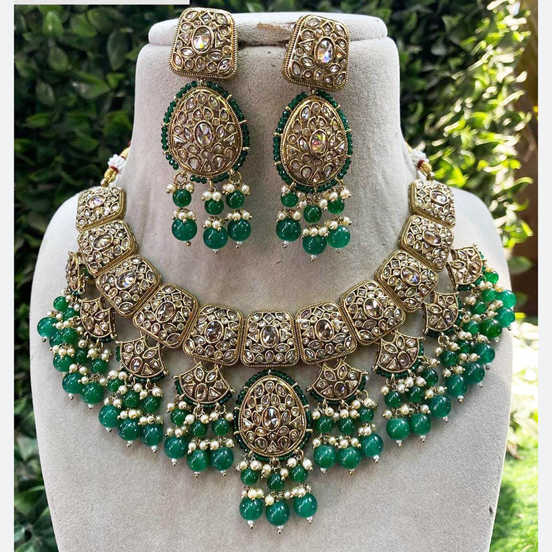 Shagna Gold Plated Crystal Stone And Beads Necklace Set